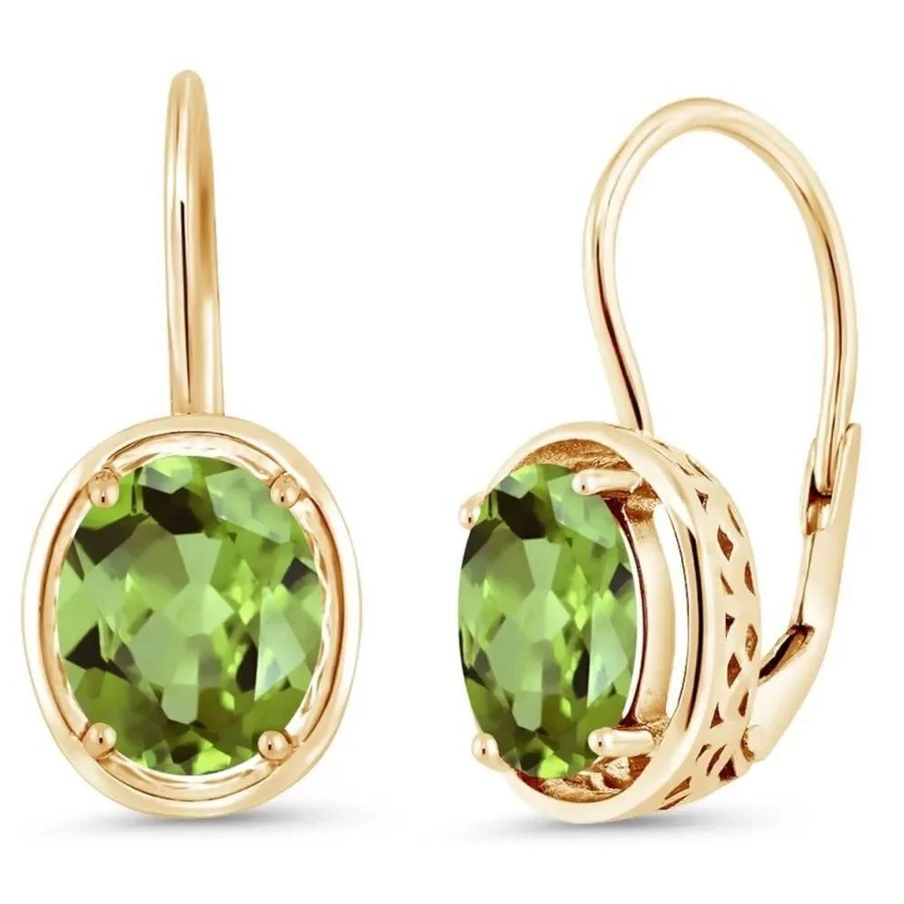 18K Yellow Gold 925 with 3.60 Cttw Peridot Oval Leverback Drop Earrings